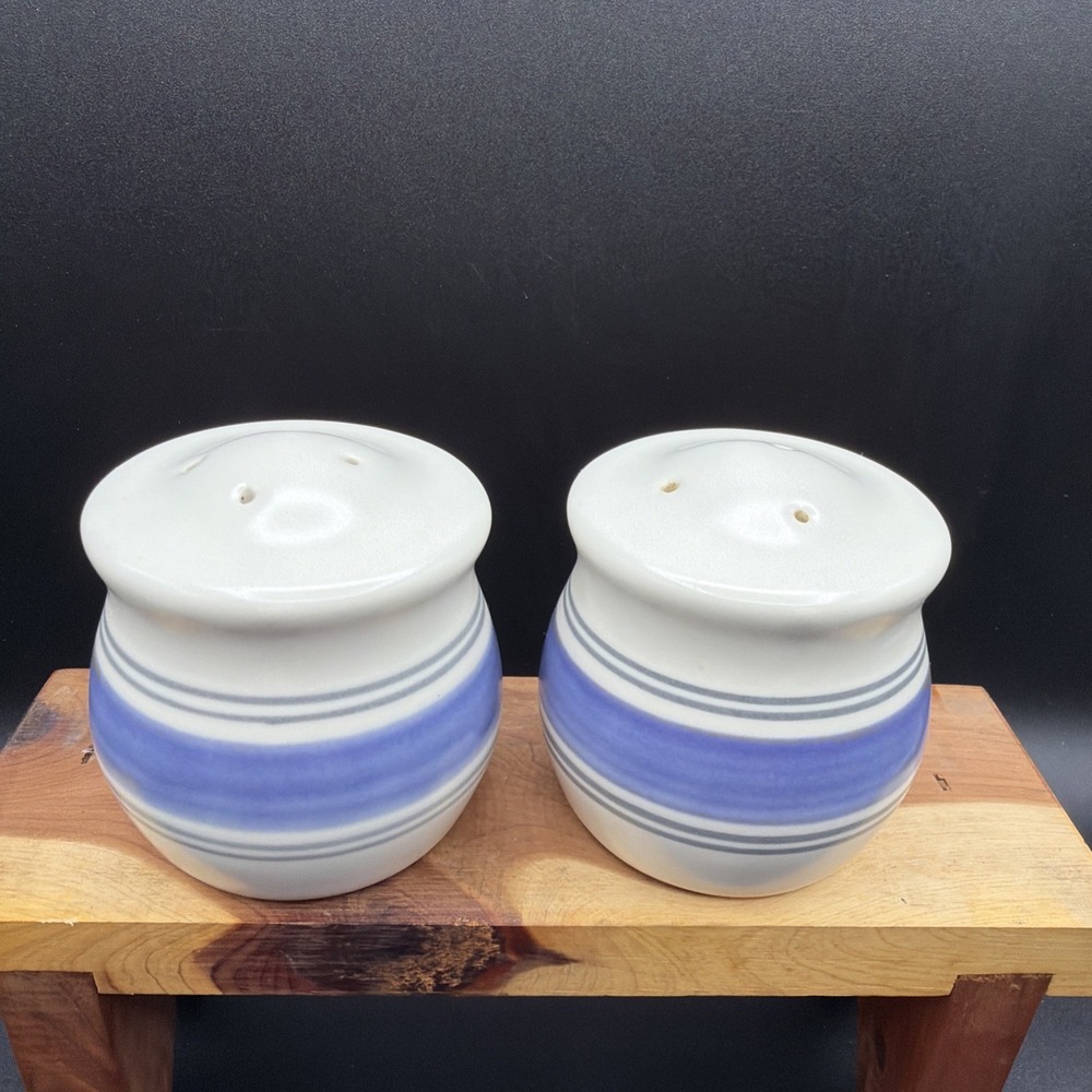 Pfaltzgraff ~ RIO Salt and Pepper SHAKER Set Blue Ivory Stripes EUC ~ Mexico